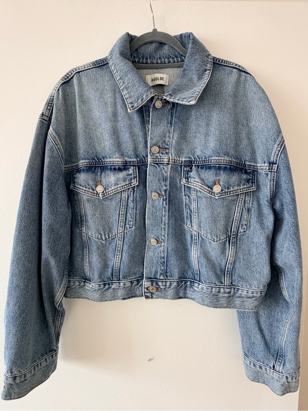 Agolde Washed Blue Cropped Denim Jacket